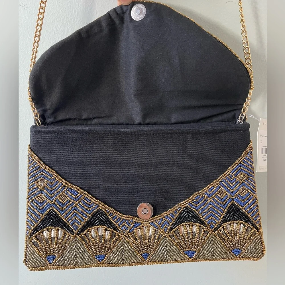 NWT Francesca’s Beaded Clutch with Chain Strap